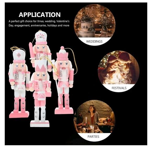PartyKindom Pink Nutcracker Ornaments 4pcs Wooden Nutcracker Figures Small - Picture 7 of 10
